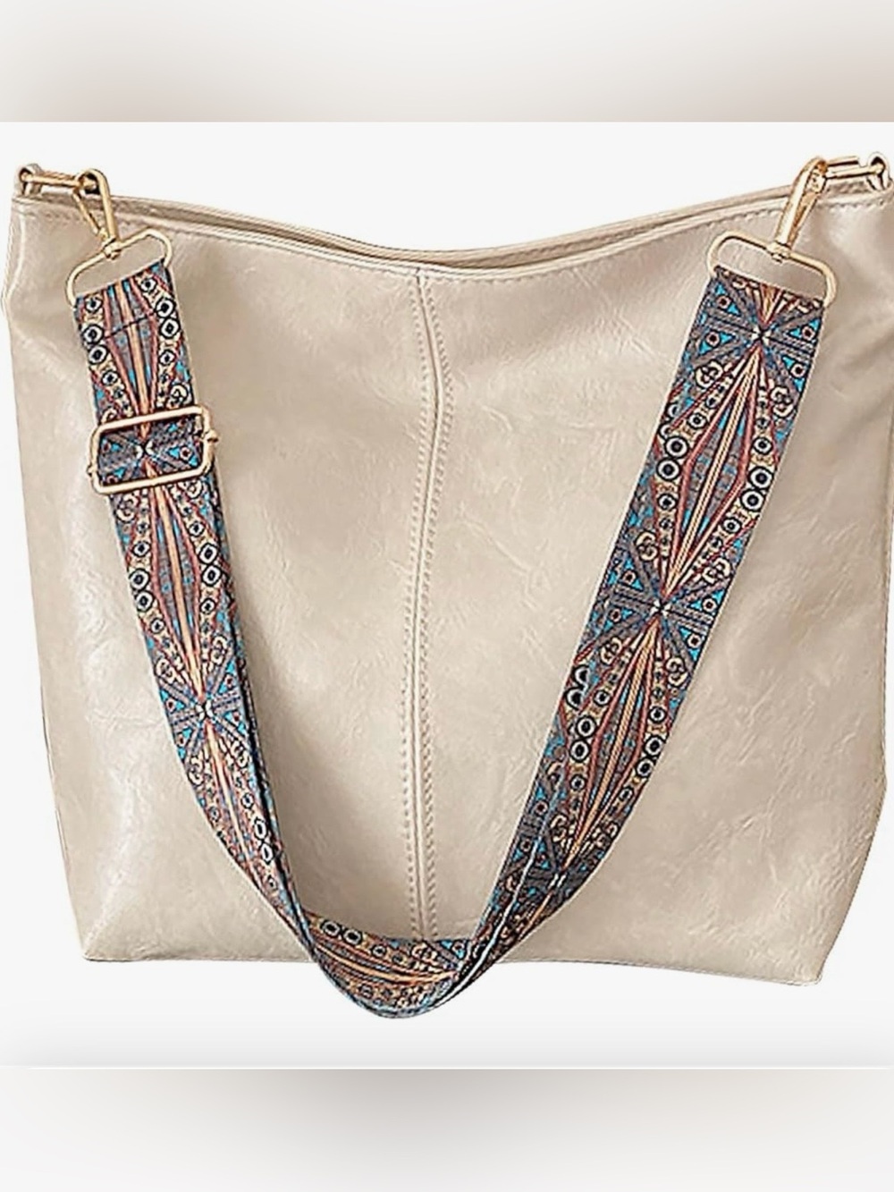 Cream Crossbody with Patterned Strap - Picture 1 of 4